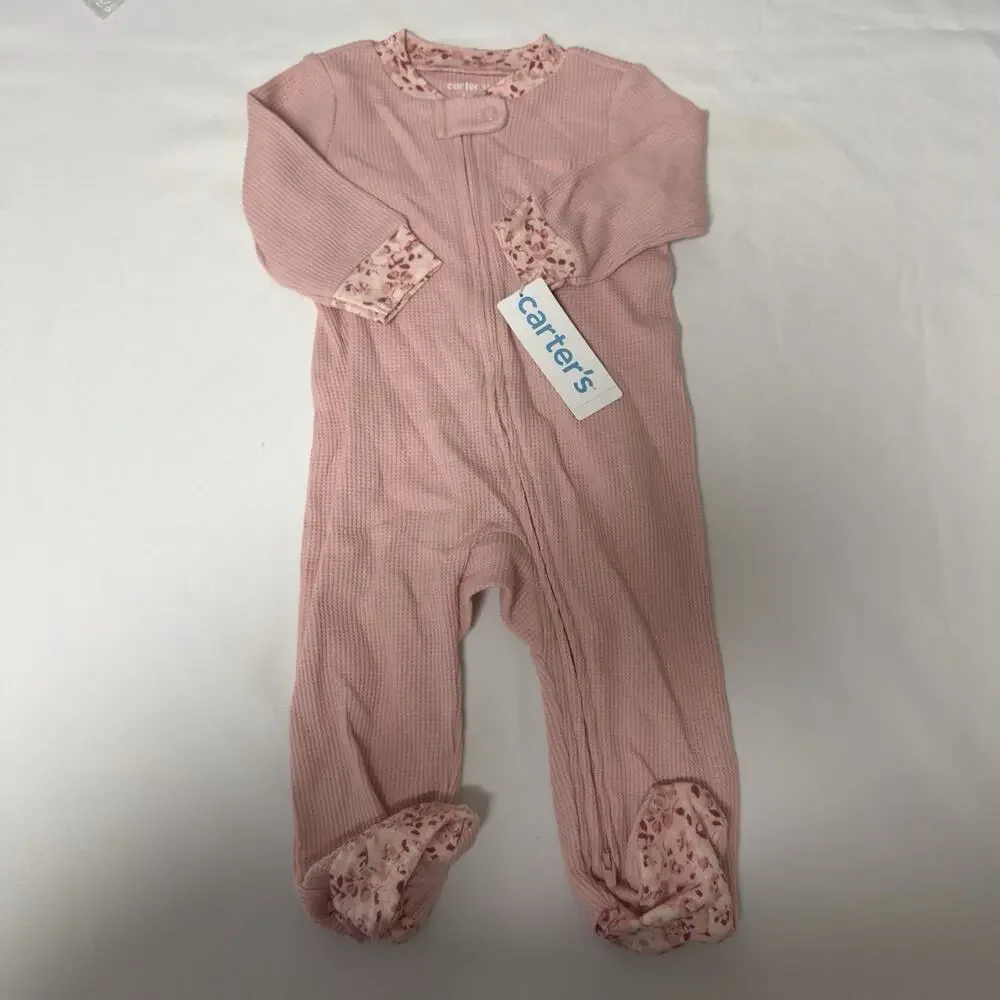 Carter's Floral 2-Way Zip Waffle Knit Sleep & Play Pajamas Pink 6 Months